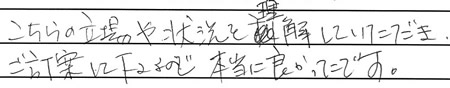 こちらの立場や状況を理解していただき、ご提案して下さるので、本当に良かったです。
